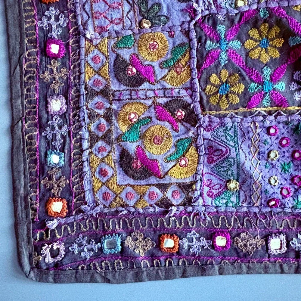Vintage 1920s Gujarati Kutch Mirror Embroidered Textile | 59x38 | India | RARE